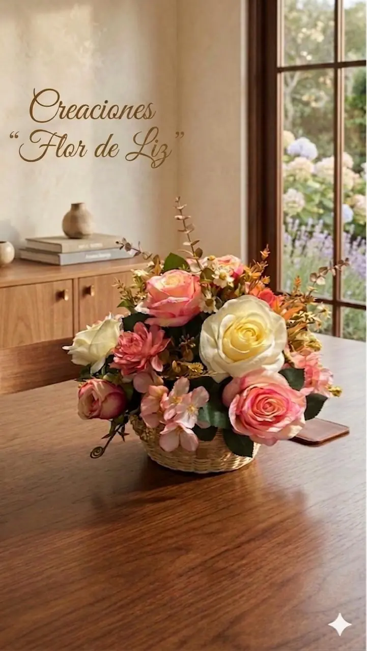 Arreglo floral decorativo en una mesa