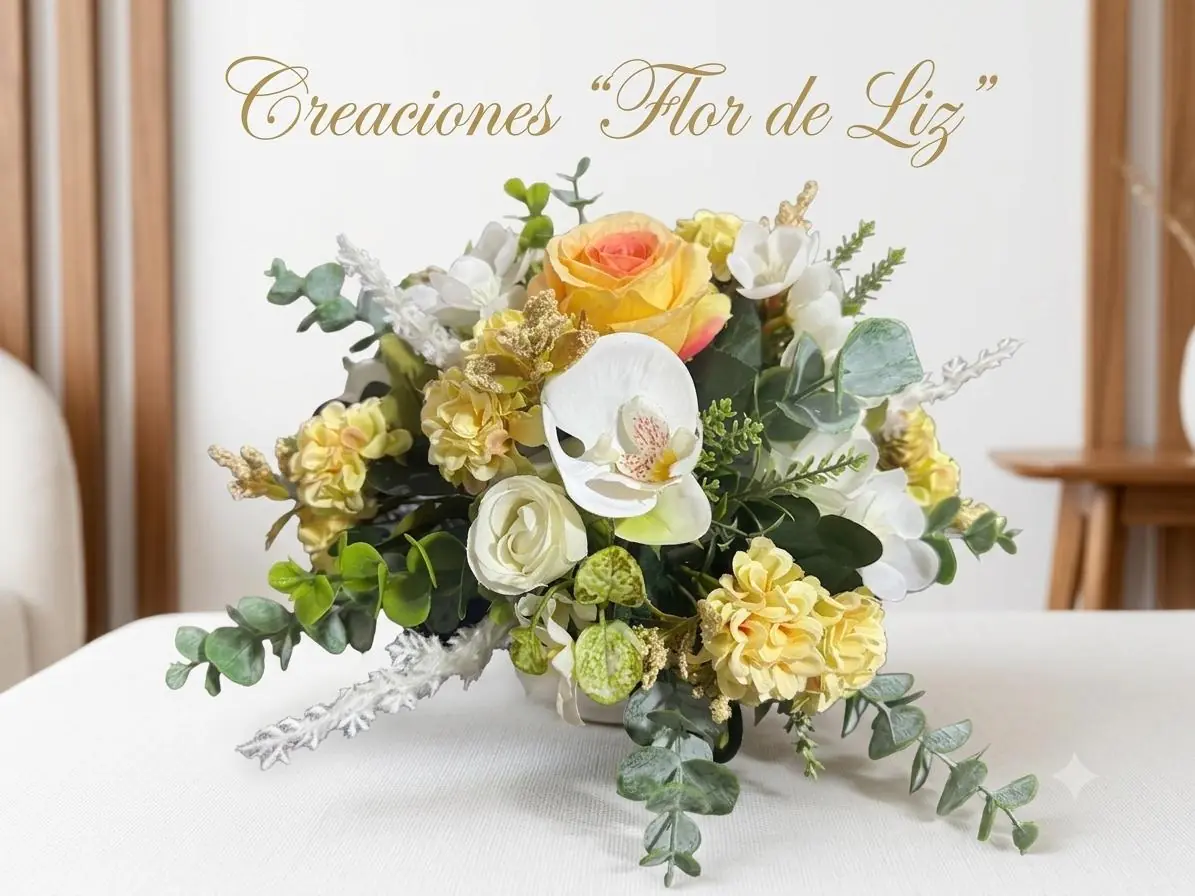 Arreglo de orquídeas blancas y flores amarillas